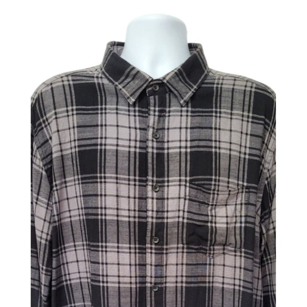 Vintage Flannel Shirt Mens 2XL Slim Fit Black Plaid Ombre Button Up Long sleeve